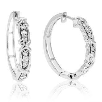 Vir Jewels 1/10 cttw Lab Grown Diamond Hoops Earrings in Sterling Silver With Hidden Post For Women