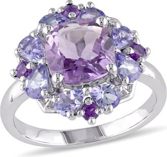 Amour 3 CT TGW Amethyst and Tanzanite Floral Cluster Ring In Sterling Silver