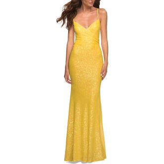 La Femme Sequin Long Prom Dress in Vibrant Bright Colors in Yellow at Nordstrom, Size 00