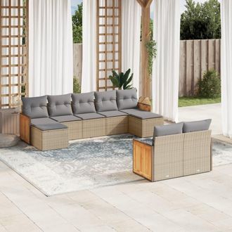 vidaXL Vidaxl - Set De Sof&aacute;s De Jard&iacute;n 9 Pzas Con Cojines Rat&aacute;n Sint&eacute;tico Beige