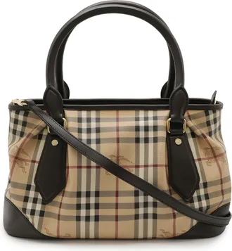 Burberry Beige Dark Brown Pvc Leather Shoulder Bag Tote Bag (Pre-Owned)