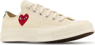 Comme Des Gar&ccedil;ons Womens Heart-Embroidered Canvas Sneakers White Cotton