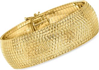 Ross-Simons Italian 18kt Gold Over Sterling Textured and Polished Omega Bracelet