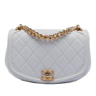 Chanel Pre-owned Womens Small Quilted Calfskin Underline Saddle Flap - White Leather - One Size