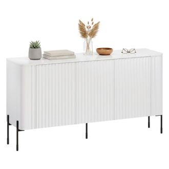Dmora Aparador Susegana, Aparador De Sal&oacute;n Con Tres Puertas Batientes, Elevado Del Suelo, 150x40 H80 Cm, Blanco