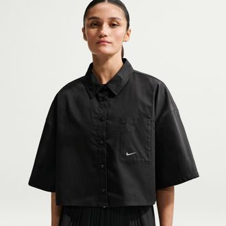 Nike Womens Nike Sportswear Chill Poplin Oversized Top in Black | IF0252-010