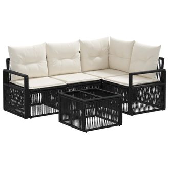 vidaXL Conjunto De Sof&aacute;s De Jard&iacute;n 5 Pcs Negro Rat&aacute;n Sint&eacute;tico Vidaxl