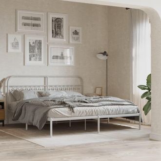 Berkfield Home Metal Bed Frame without Mattress with Headboard White 183x213cm | Size: 183x213 cm