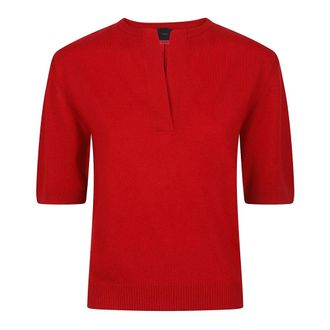 Pinko Pinko, Truien & Vesten, Dames, Rood, XS, Varsavia V-hals Trui met Korte Mouwen