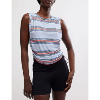 Free People Tempo Sport Mode Tank Top Womens Blue Striped Sleeveless DDR2436