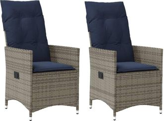 vidaXL Reclining Garden Chairs 2 pcs with Cushions Grey Poly Rattan Vidaxl