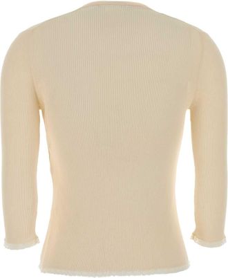 Gucci Womens Ribbed Cotton Cardigan Beige