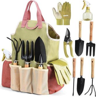 No Brand Juego De 9 Herramientas De Jardiner&iacute;a Con Bolsa De Almacenamiento De Lona Resistente, Kit De Jardiner&iacute;a De Acero Inoxidable De Alta Resistencia Con Ti