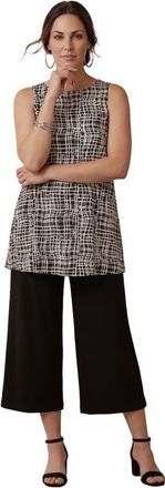 Jessica London Stretch Knit Tunic Tank in Black White Weave at Nordstrom, Size 16
