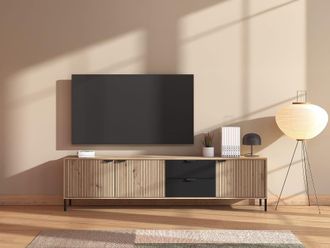 VENTE-UNIQUE.COM Mueble bajo de tv madera negro, color natural claro