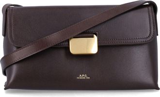 A.P.C. Rectangular Dark Brown Leather Shoulder Bag with Polished Gold-tone Clasp