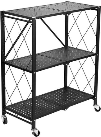OEM Estanter&iacute;a Plegable De Cocina Con Ruedas - 3 Estantes, Metal, Estilo Loft, M&oacute;vil, Color Negro, Para Cocina, Garaje Y Ba&ntilde;o