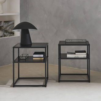 Sweeek Pair Of 2 Black Metal Bedside Table With Shelf