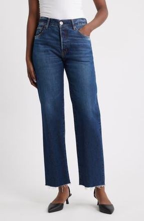 Moussy Vintage Medley Distressed Raw Hem Ankle Straight Leg Jeans in Dark Blue at Nordstrom Rack, Size 23
