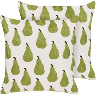 Beliani Beliani - Conjunto De 2 Cojines Decorativos Almohadas Bordado Motivo Fruta Pera 45 X 45 Cm Trachelium