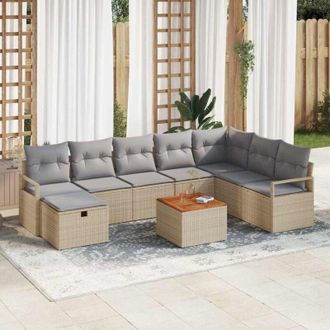 vidaXL Vidaxl - Conjunto De Sof&aacute; De Jard&iacute;n Con Coj&iacute;n 9 Pcs Beige Polirat&aacute;n