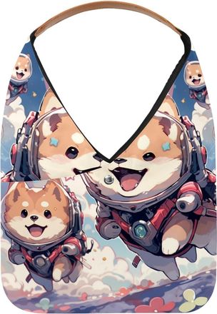 Generic Cute Space Dog Reusable Lightweight Grocery Bags - Foldable Into Compact Pouch, Washable & Sturdy, Multipurpose for Shopping and Travel