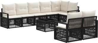 vidaXL Conjunto De Sof&aacute;s De Jard&iacute;n 9 Uds. Negro Rat&aacute;n Sint&eacute;tico Vidaxl