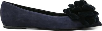 AGL flower-embellished suede flat pumps - women - Suede/Polyester/Leather/Leather/Rubber - 38.5 - Blue