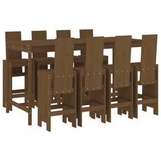 vidaXL Mesa Y Taburetes Altos De Jard&iacute;n 9 Pzas Madera Pino Marr&oacute;n Miel Vidaxl