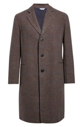 Boglioli Houndstooth Check Wool, Cashmere & Silk Double Cloth Long Coat in Brown at Nordstrom, Size 58