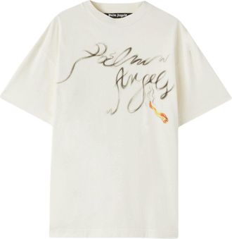 Palm Angels Foggy logo-print T-shirt White Black PMAA072R24JER0020310