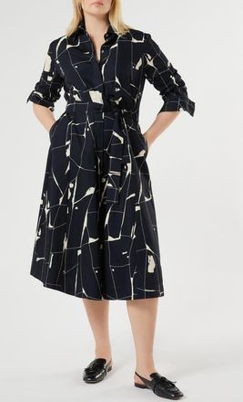 Marina Rinaldi Abstract Print Long Sleeve Cotton Shirtdress in Midnight Blue at Nordstrom, Size 20W