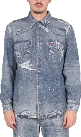 Diesel Blue Regular Distressed Shirt