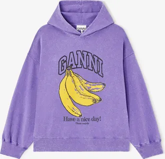 Ganni Purple Vintage Wash Hoodie - Size XXS Organic Cotton