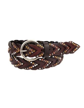 OLD TREND Barracuda Genuine Leather Woven Distressed Studded Belt in Coffee at Nordstrom, Size Medium