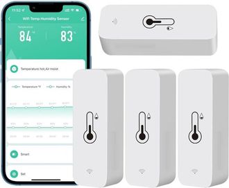 OEM Juego De 4 Higr&oacute;metros Wifi Para Uso Dom&eacute;stico, Interior Y Exterior: Sensor Inal&aacute;mbrico De Temperatura Y Humedad Con Alerta Remota Mediante Aplicaci&oacute;n