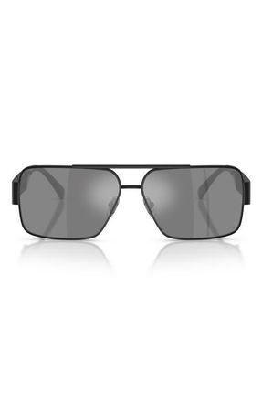 Versace 61mm Rectangular Sunglasses in Matte Black/mirror Silver at Nordstrom