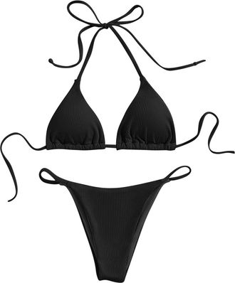 Generic Bathing Suits for Juniors Shorts Womens High Waisted Bikini Sets Two Piece Swimsuit Knot Bathing Suit Top Swim Top Black