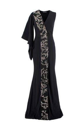 Alexander McQueen Crystal Embellished Black Draped Sleeve Gown Size XXS