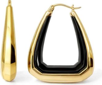 Gold & Honey Womens Triangle Gem Cut Hoop Earrings In Black