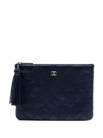 Chanel 2016-2017 Medium Quilted Lambskin Double Stitch Tassel O Case clutch bag - women - Lambskin - One Size - Blue