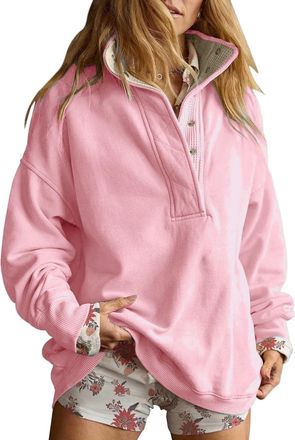 Generic Oversized Sweatshirts for Women Long Sleeve Mock Turtleneck Sweatshirt Cozy Sweater Henley Pullover Tops 2025 Fall Casual Button Loose Fit Teens Fashi