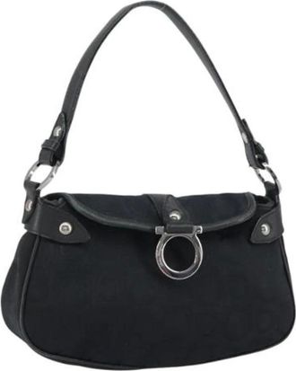 Ferragamo Pre-owned Shoulder Bags, female, Black, Size: ONE SIZE Pre-owned Canvas Shoulder Bag