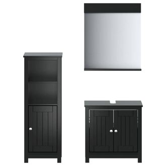 Berkfield Home 3 Piece Bathroom Furniture Set BERG Black Solid Wood Pine