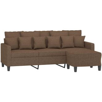 vidaXL Sof&aacute; De 3 Plazas Con Taburete De Tela Marr&oacute;n 180 Cm Vidaxl