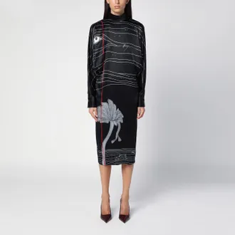 Ferragamo Abito midi nero in raso di seta