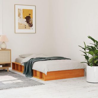 vidaXL Cama Sin Colch&oacute;n Madera Maciza De Pino Marr&oacute;n Cera 100x200 Cm Vidaxl