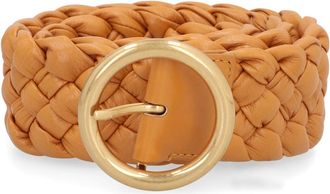 Bottega Veneta Gevlochten leren riem Gouden gesp - Dames - Riemen - Bruin - 80 CM - Leer - Accessoires