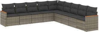 vidaXL Set De Muebles De Jard&iacute;n 9 Pzas Y Cojines Rat&aacute;n Sint&eacute;tico Gris Vidaxl