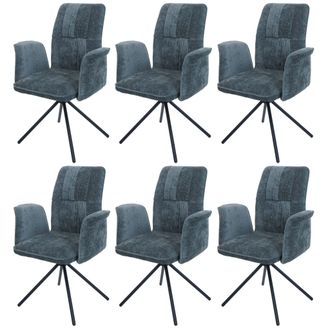 Hhg Hhg - Juego De 6 Sillas De Comedor 433, Reposabrazos Giratorio Con Retorno Autom&aacute;tico, Tela/textil Chenilla (340 G/m&sup2;) Oeko-tex, Azul-verde